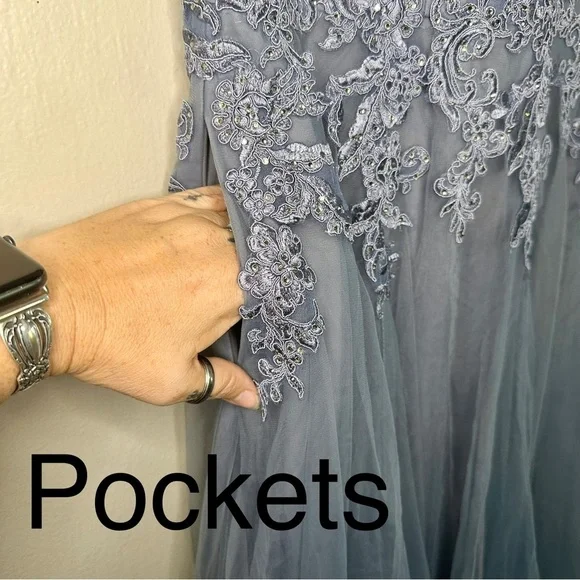 La Femme Dusty Blue Embellished Gown Sz12 - Picture 9 of 13